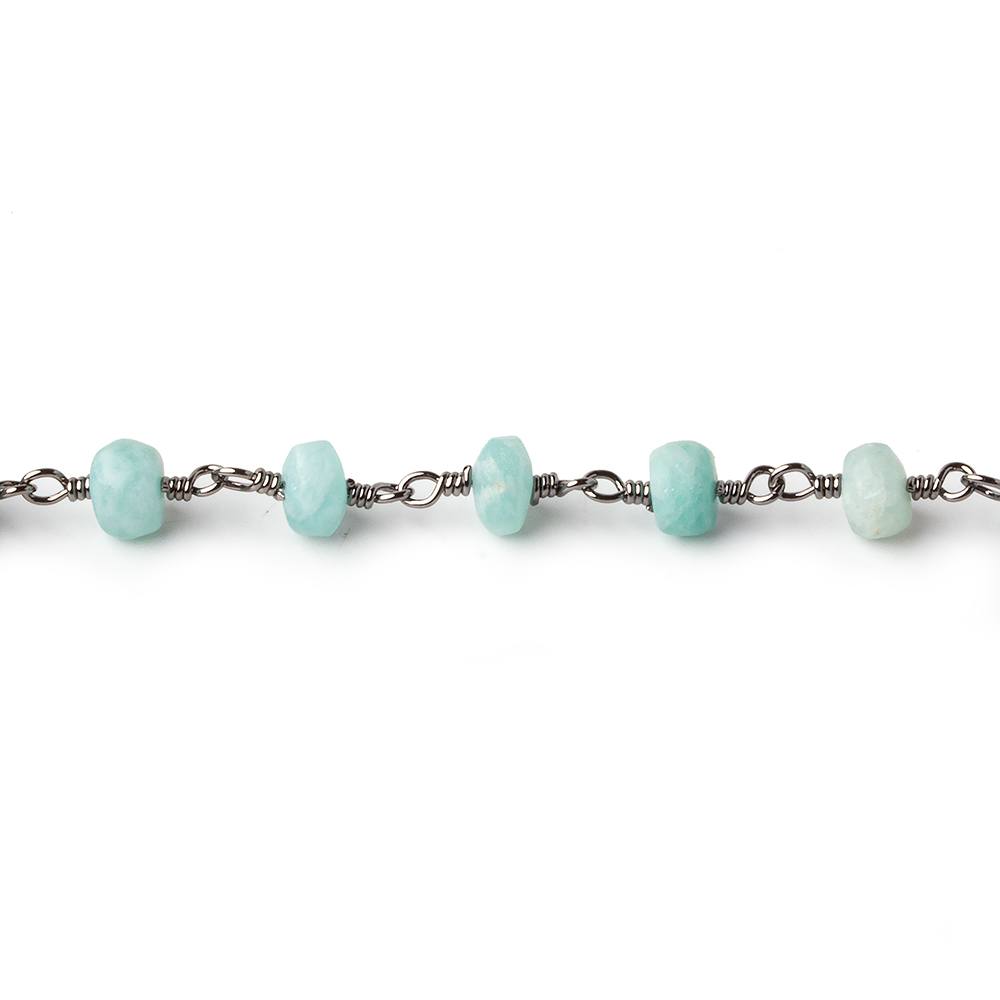 5-5.5mm Matte Amazonite plain rondelle Black Gold plated chain by the foot 29 pcs - Beadsofcambay.com