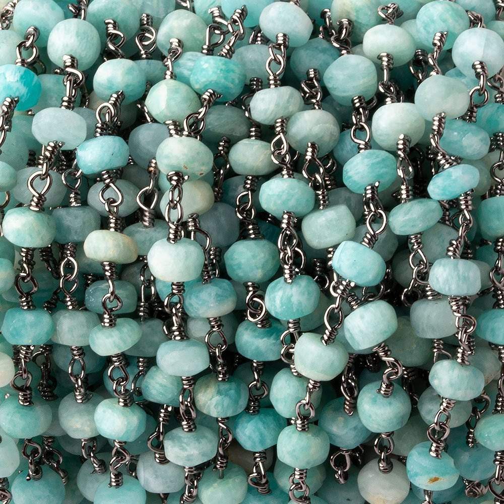 5-5.5mm Matte Amazonite plain rondelle Black Gold plated chain by the foot 29 pcs - Beadsofcambay.com