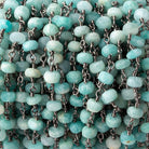 5-5.5mm Matte Amazonite plain rondelle Black Gold plated chain by the foot 29 pcs - Beadsofcambay.com