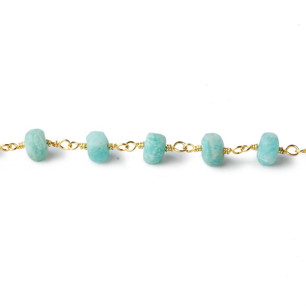 5-5.5mm Matte Amazonite plain rondelle Gold plated chain by the foot 29 pcs - Beadsofcambay.com