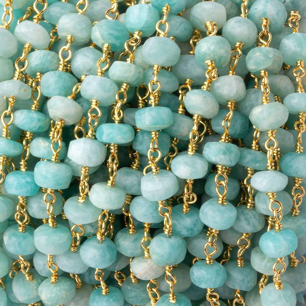 5-5.5mm Matte Amazonite plain rondelle Gold plated chain by the foot 29 pcs - Beadsofcambay.com