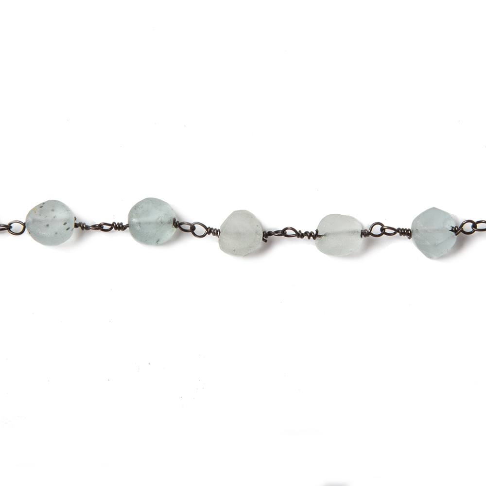 5-5.5mm Matte Aquamarine & Beryl coin Black Gold Chain by the foot 31 pieces - Beadsofcambay.com