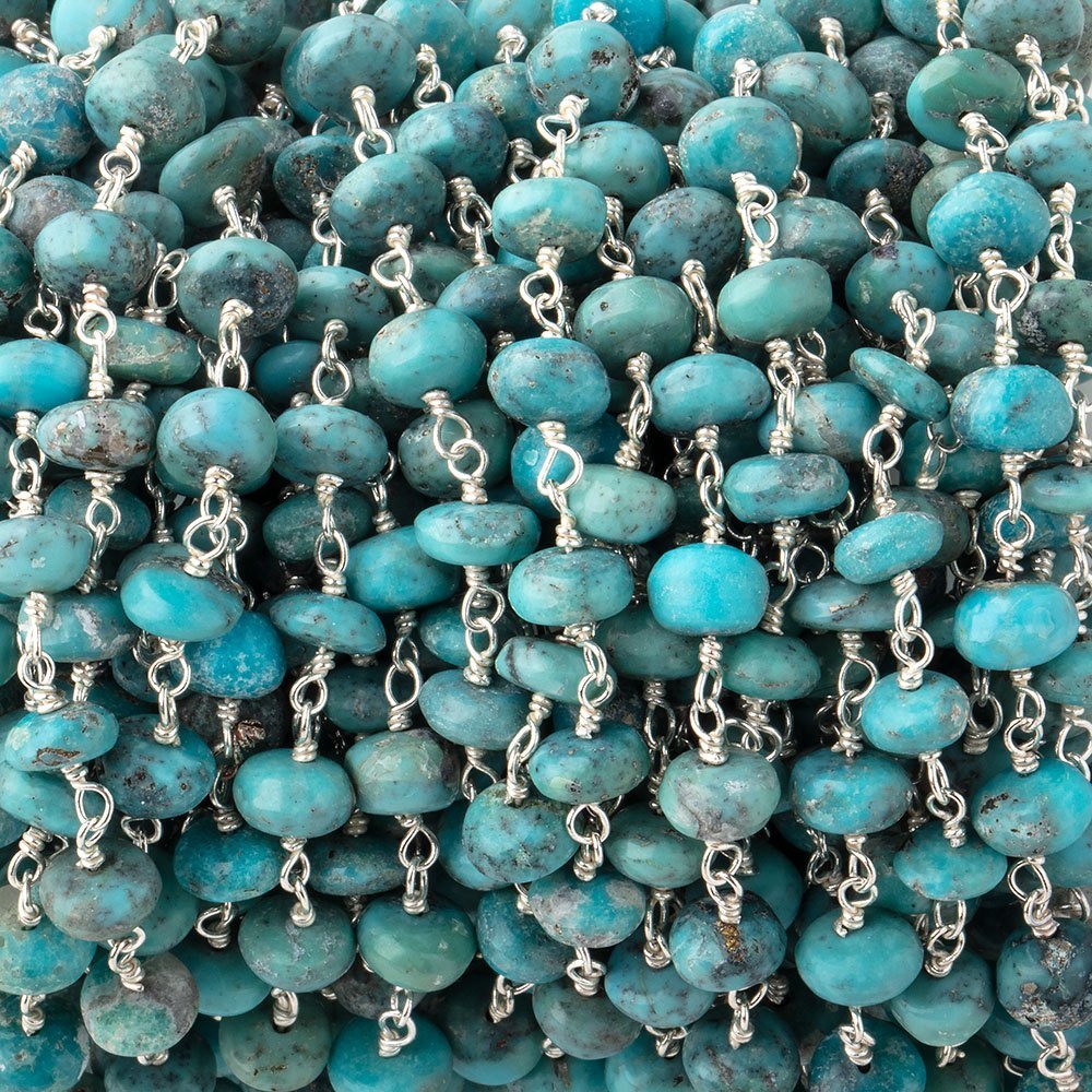 5-5.5mm Mongolian Turquoise Plain Rondelle Beads on .925 Silver Chain - Beadsofcambay.com