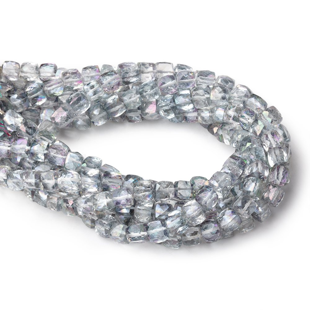 5-5.5mm Mystic White Topaz Faceted Cube Beads 8 inch 37 pieces - Beadsofcambay.com