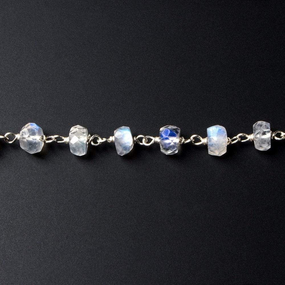 5-5.5mm Rainbow Moonstone rondelle .925 Silver Chain by the foot 38 pieces - Beadsofcambay.com