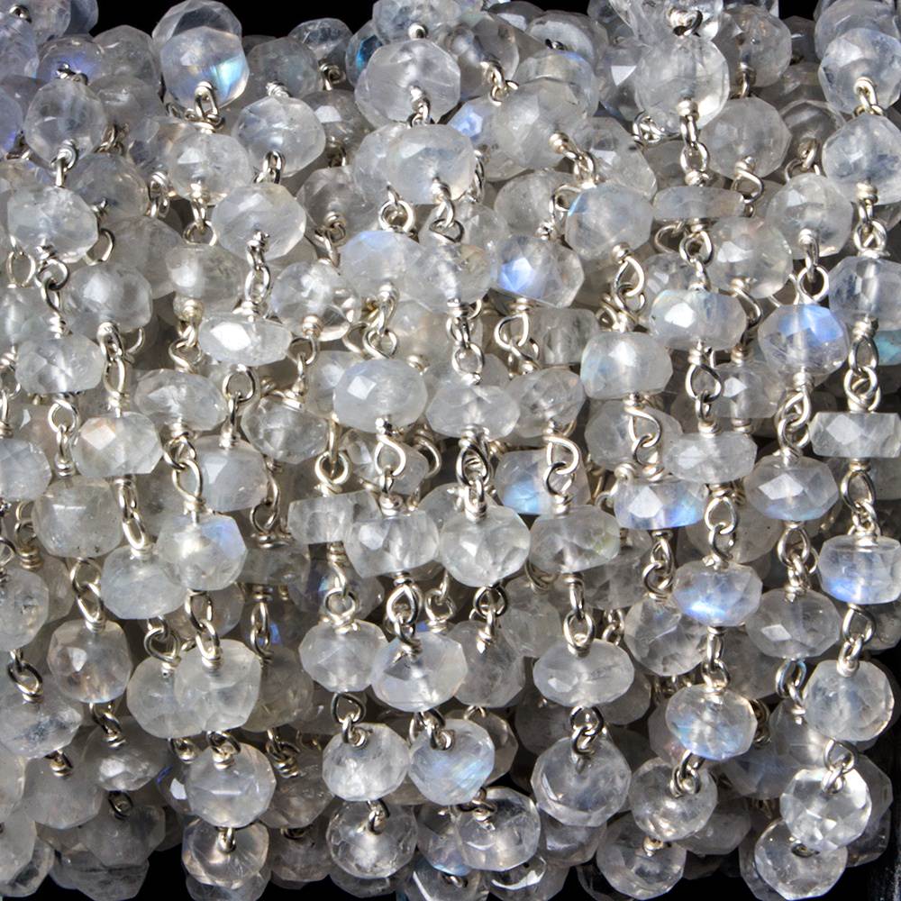 5-5.5mm Rainbow Moonstone rondelle .925 Silver Chain by the foot 38 pieces - Beadsofcambay.com