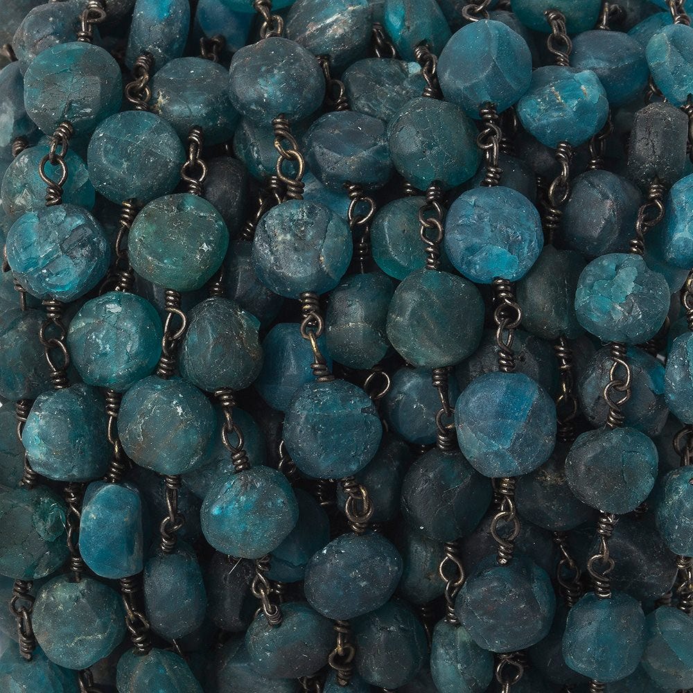 5-6.5mm Matte Apatite plain coin Black Gold plated Chain by the foot 27 beads - Beadsofcambay.com