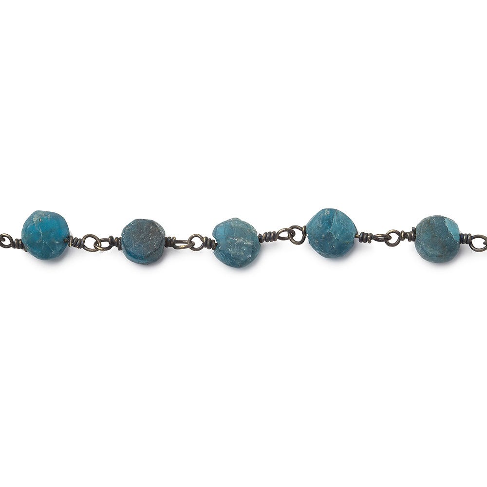 5-6.5mm Matte Apatite plain coin Black Gold plated Chain by the foot 27 beads - Beadsofcambay.com