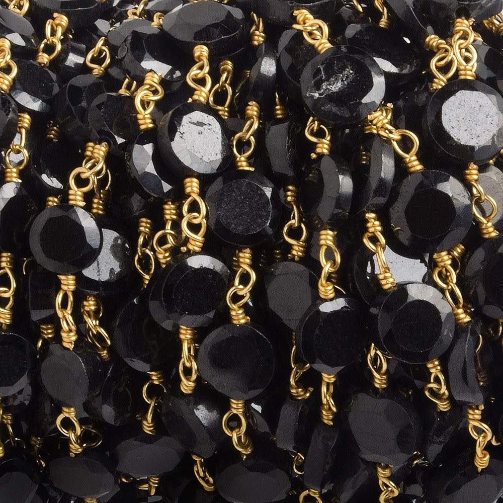 5-6mm Black Spinel bezel faceted coin Gold plated Chain by the foot 27 pcs - Beadsofcambay.com