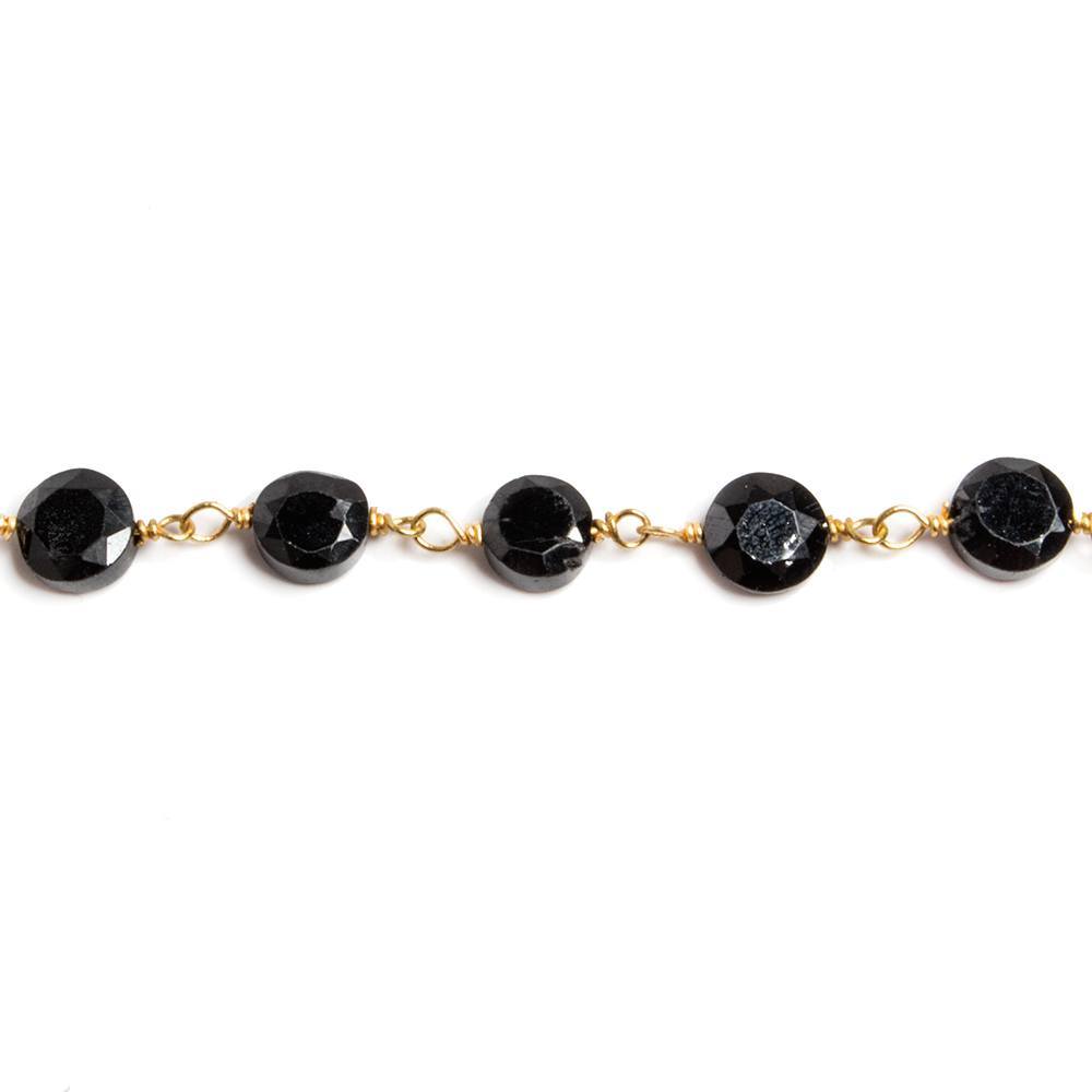 5-6mm Black Spinel bezel faceted coin Gold plated Chain by the foot 27 pcs - Beadsofcambay.com