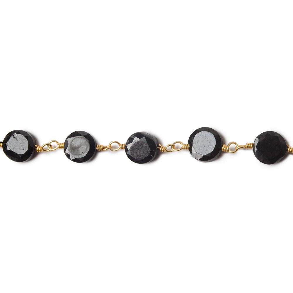 5-6mm Black Spinel bezel faceted coin Gold plated Chain by the foot 27 pcs - Beadsofcambay.com