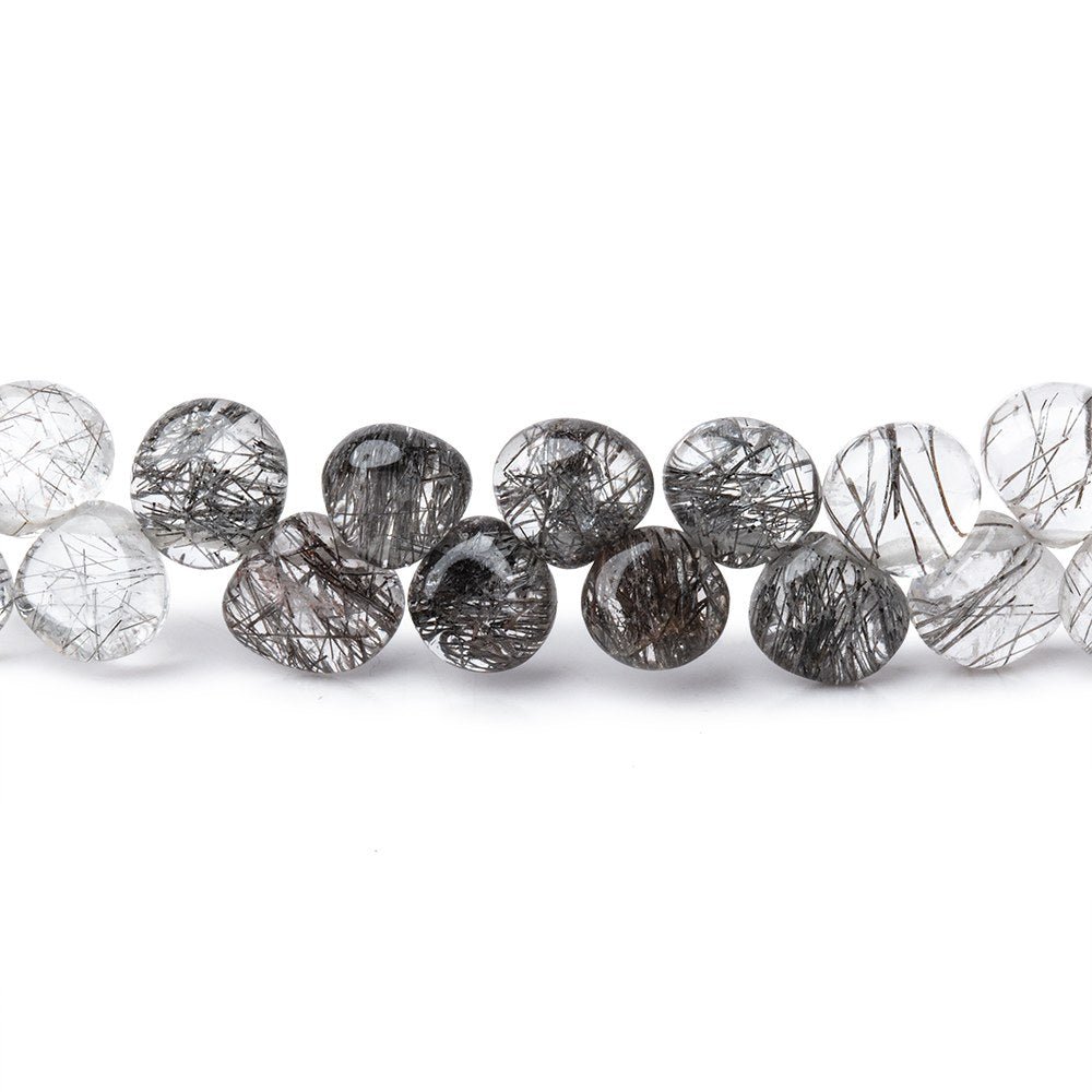 5-6mm Black Tourmalinated Quartz Plain Heart Beads 8.5 inch 64 pieces - Beadsofcambay.com