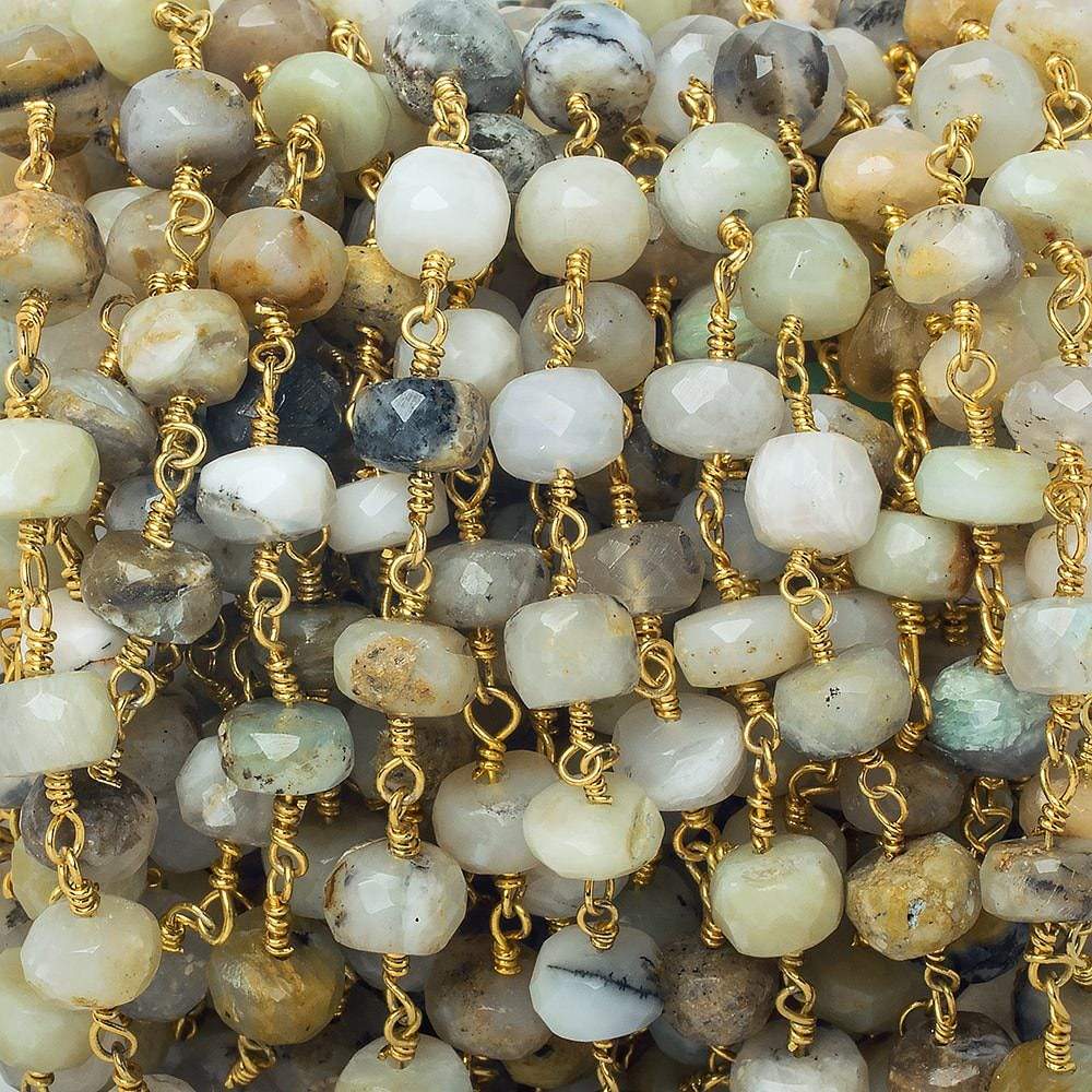 5-6mm Blue Peruvian Opal faceted rondelle Gold Chain by the foot 30 pieces - Beadsofcambay.com