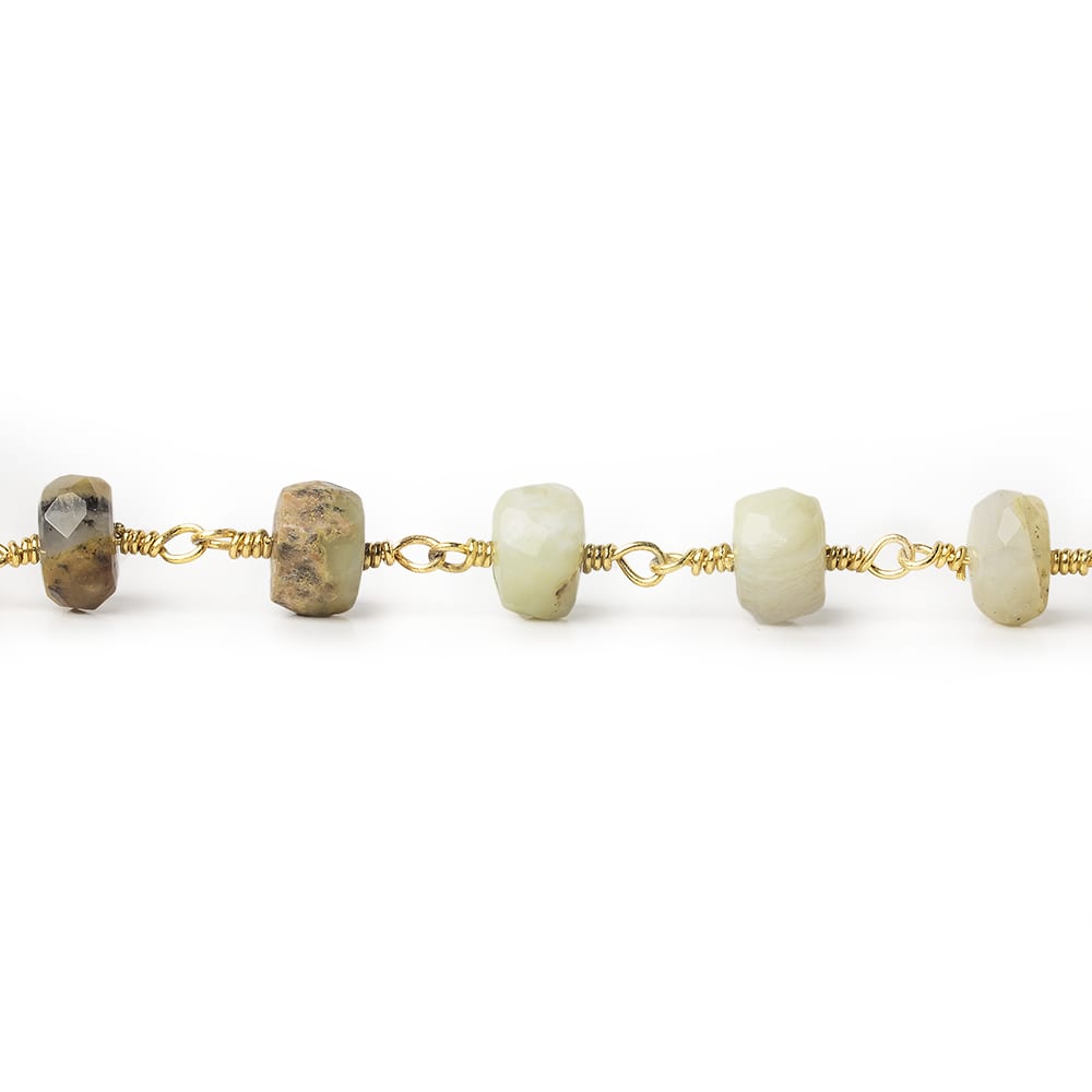 5-6mm Blue Peruvian Opal faceted rondelle Gold Chain by the foot 30 pieces - Beadsofcambay.com