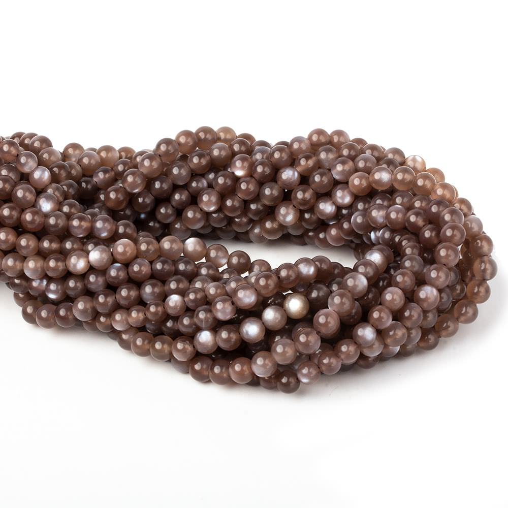 5-6mm Chocolate Moonstone plain rounds 16 inch 68 beads 1mm drill hole - Beadsofcambay.com