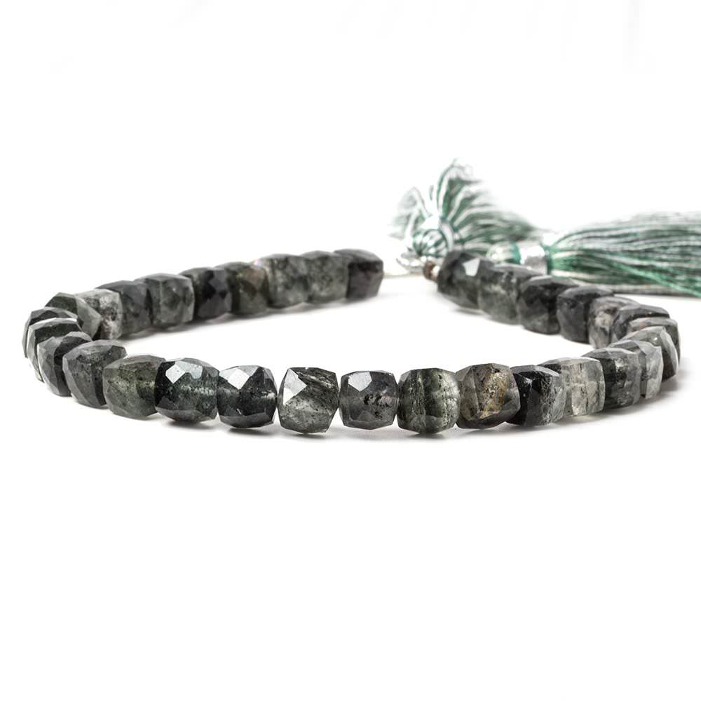 5-6mm Dark Chlorite in Quartz faceted cubes 8.25 inch 31 Beads - Beadsofcambay.com