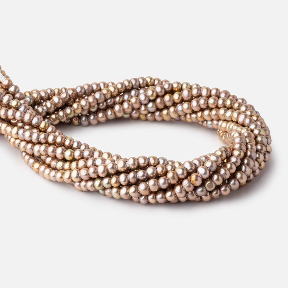 5-6mm Golden Beige Off Round 2.5mm Large Hole Pearls 95 Beads - Beadsofcambay.com