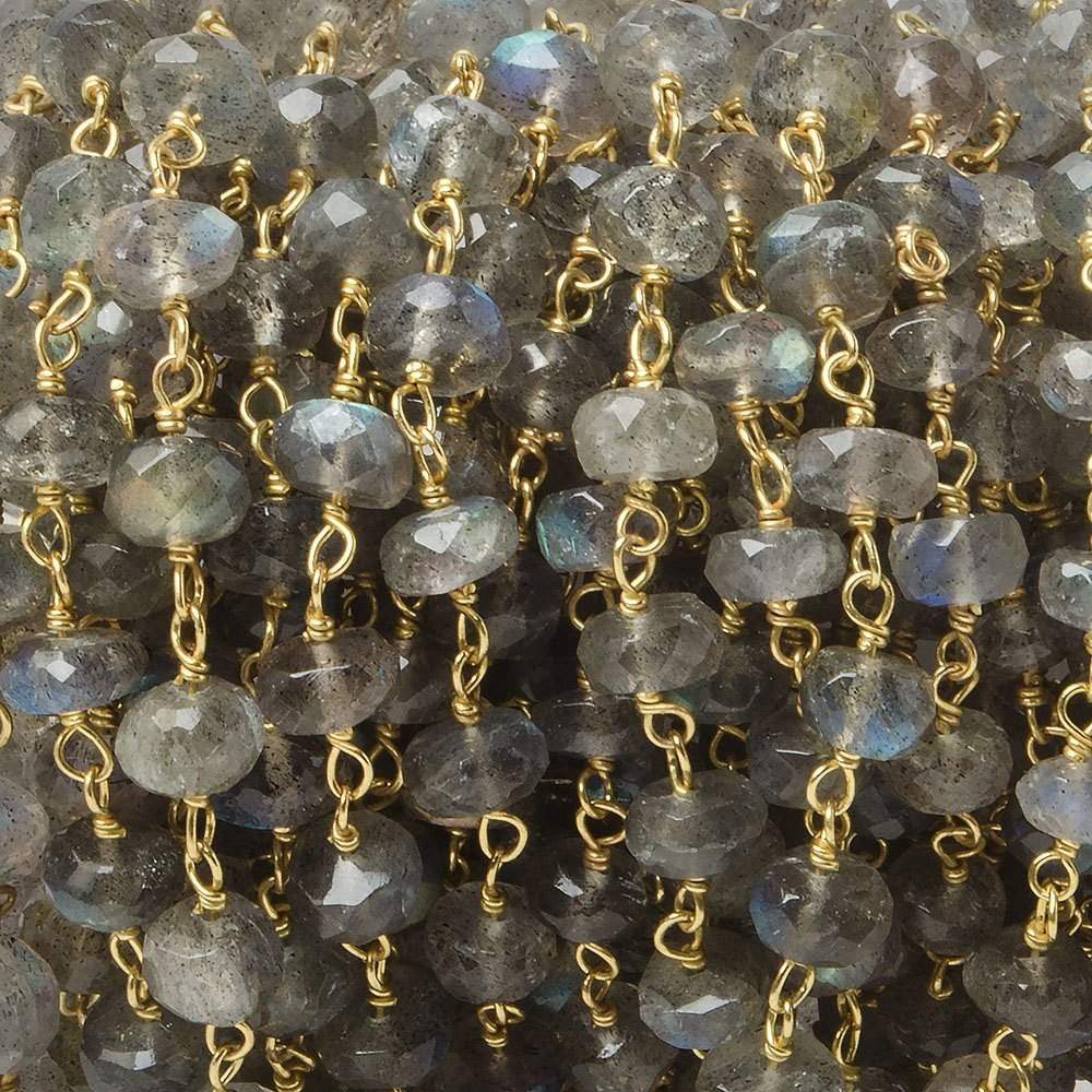 5-6mm Labradorite Faceted Rondelles on Vermeil Chain by the foot - Beadsofcambay.com