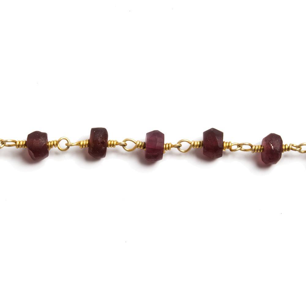 5-6mm Matte Garnet rondelle Gold plated Chain by the foot 32 pieces - Beadsofcambay.com