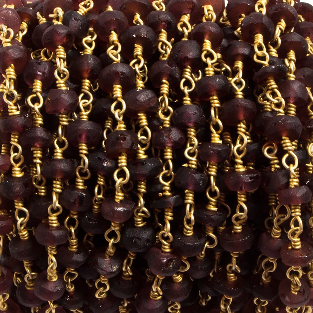 5-6mm Matte Garnet rondelle Gold plated Chain by the foot 32 pieces - Beadsofcambay.com