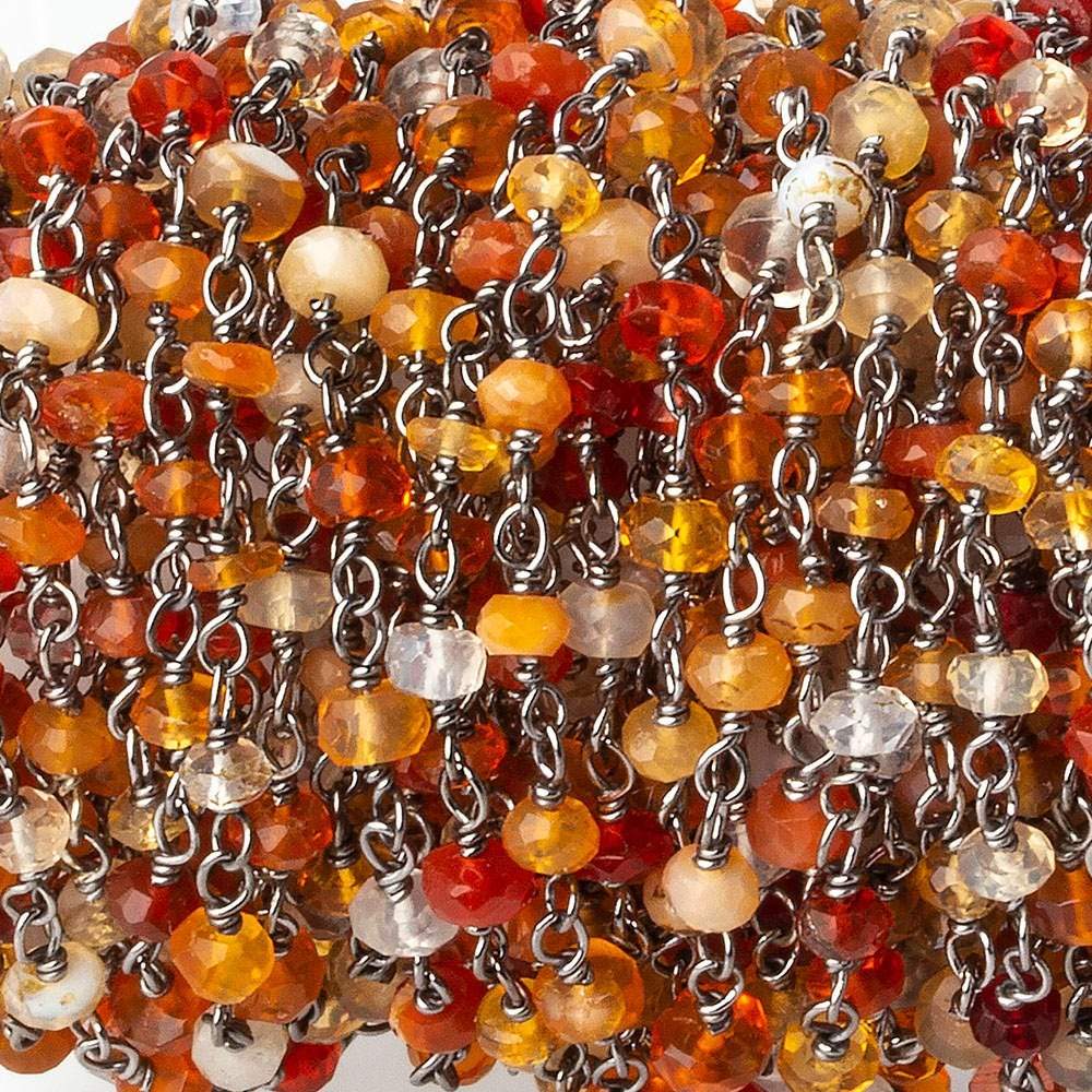 2.5-3mm Multi Color Fire Opal faceted rondelle Black Gold .925 Chain by the foot - Beadsofcambay.com