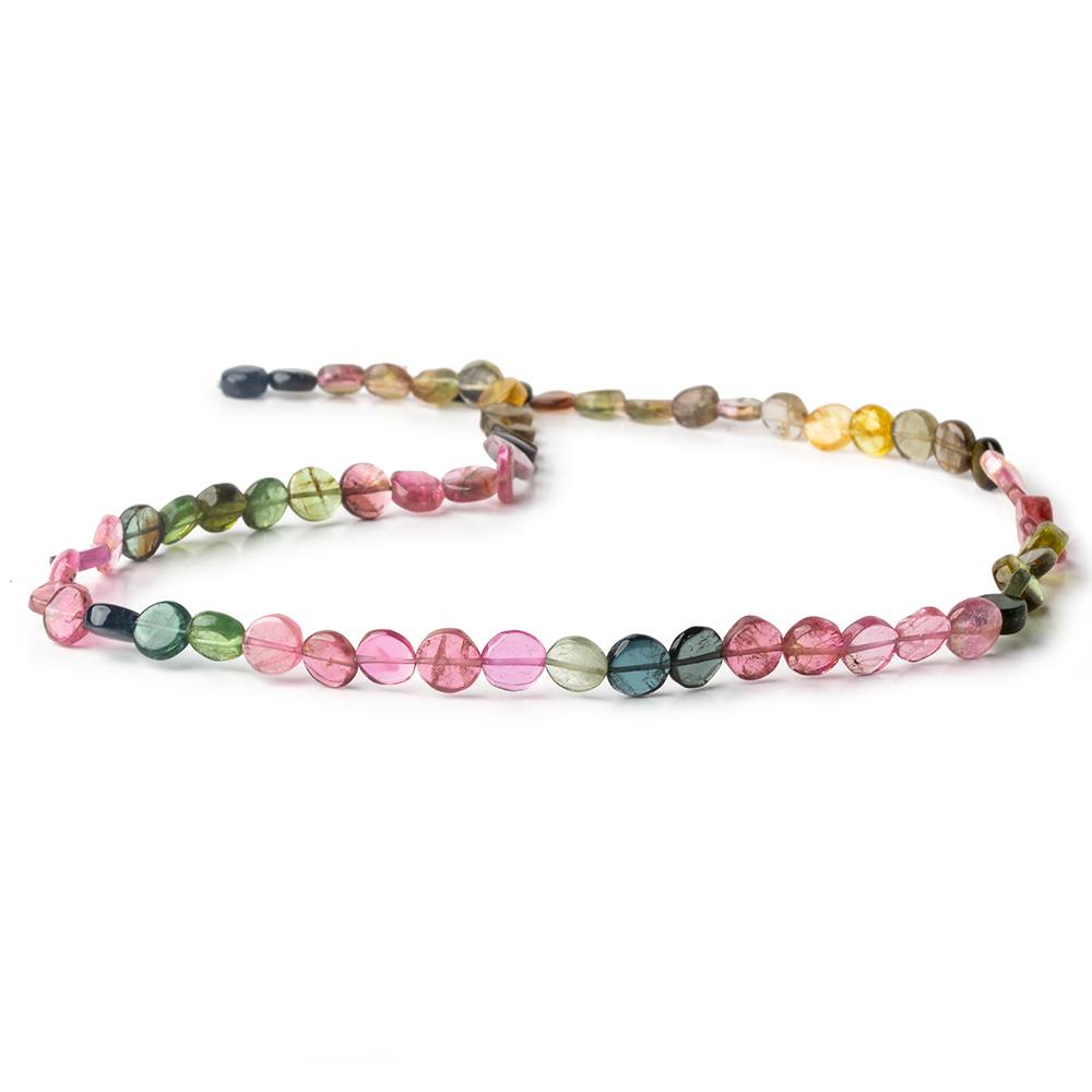 5-6mm Multi Color Tourmaline plain coins 14 inch 57 beads A - Beadsofcambay.com