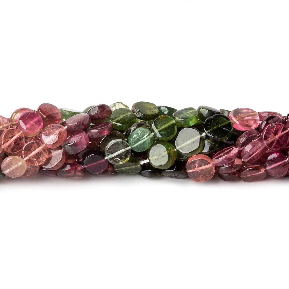 5-6mm Multi Color Tourmaline plain coins 14 inch 57 beads A - Beadsofcambay.com