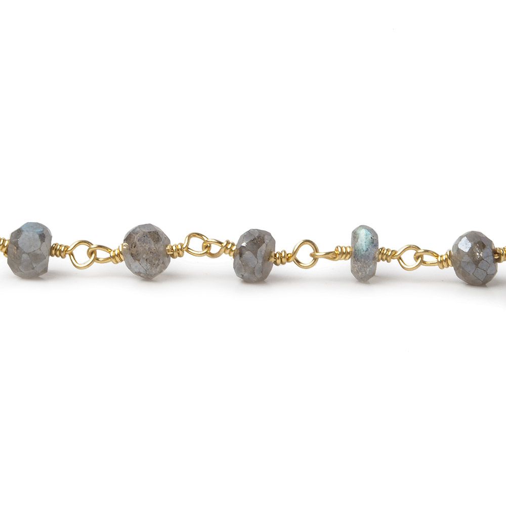 5-6mm Mystic Labradorite faceted rondelle Gold Chain by the foot 30 pcs - Beadsofcambay.com