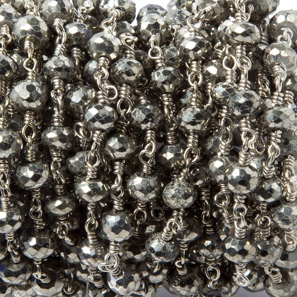 5-6mm Pyrite faceted rondelle Silver Chain by the foot 26 pieces - Beadsofcambay.com