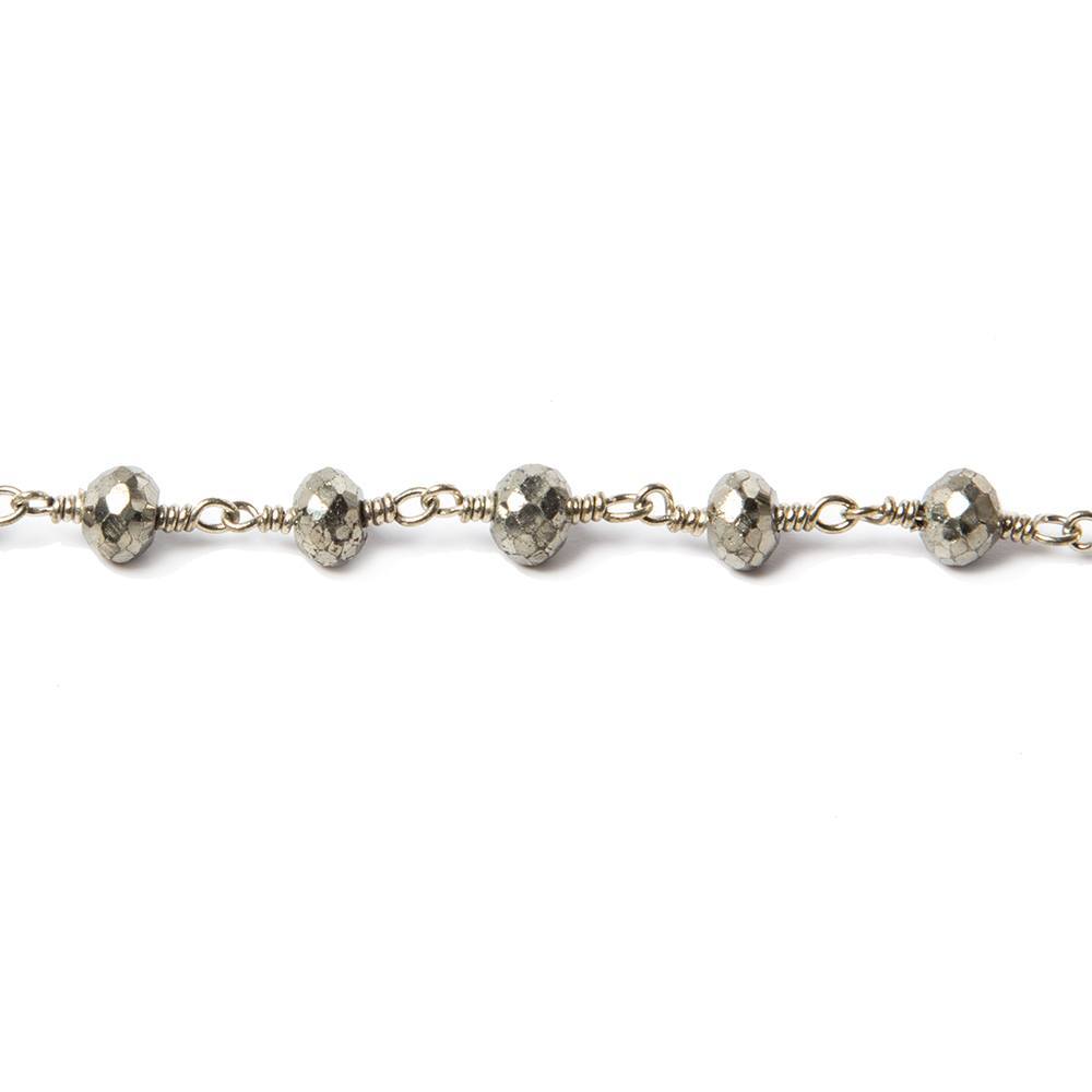 5-6mm Pyrite faceted rondelle Silver Chain by the foot 26 pieces - Beadsofcambay.com