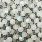 5-6mm Rainbow Moonstone faceted round Black Gold .925 Sterling Silver Chain by the foot 27 pieces - Beadsofcambay.com