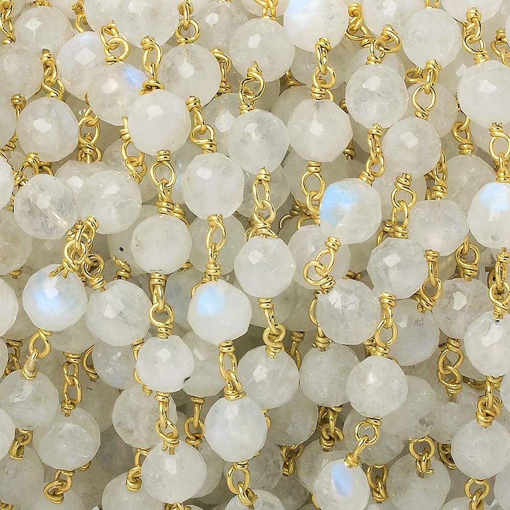 5-6mm Rainbow Moonstone faceted round Vermeil Chain by the foot 27 pieces - Beadsofcambay.com