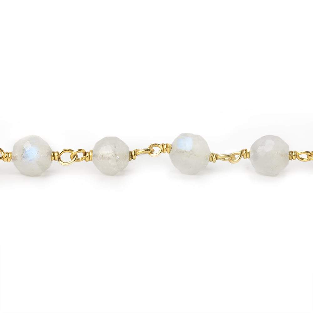 5-6mm Rainbow Moonstone faceted round Vermeil Chain by the foot 27 pieces - Beadsofcambay.com