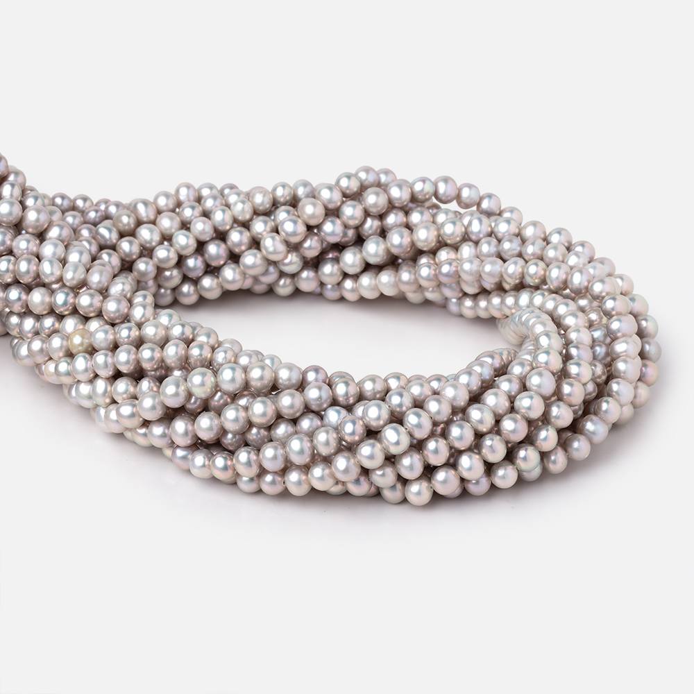 5-6mm Silver Off Round Freshwater Pearls 16 inch 78 Beads - Beadsofcambay.com