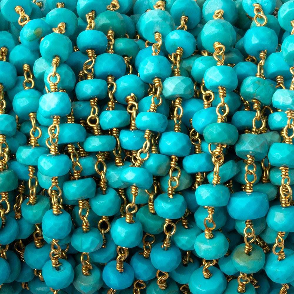 5-6mm Turquoise faceted rondelle Vermeil Chain by the foot 34 pcs - Beadsofcambay.com