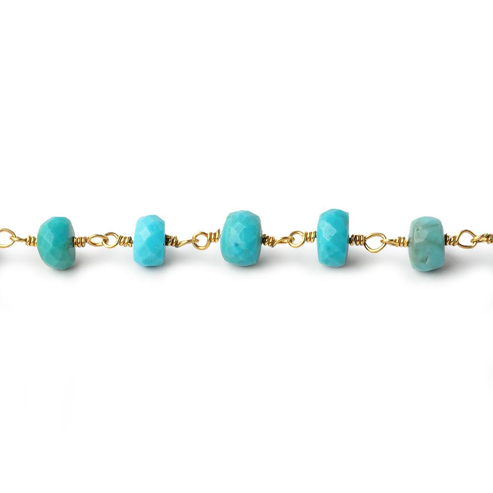 5-6mm Turquoise faceted rondelle Vermeil Chain by the foot 34 pcs - Beadsofcambay.com