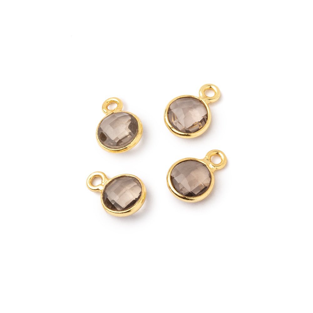 5-6mm Vermeil Bezel Smoky Quartz Faceted Coin Focal Pendants Set of 4 pieces - Beadsofcambay.com