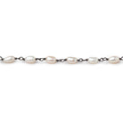 5-6mm White Oval Freshwater Pearls on Black Gold .925 Chain - Beadsofcambay.com