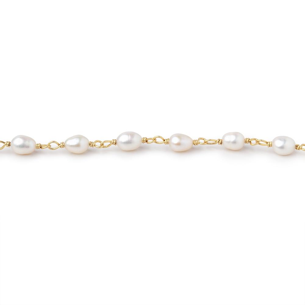 5-6mm White Oval Freshwater Pearls on Vermeil Chain - Beadsofcambay.com