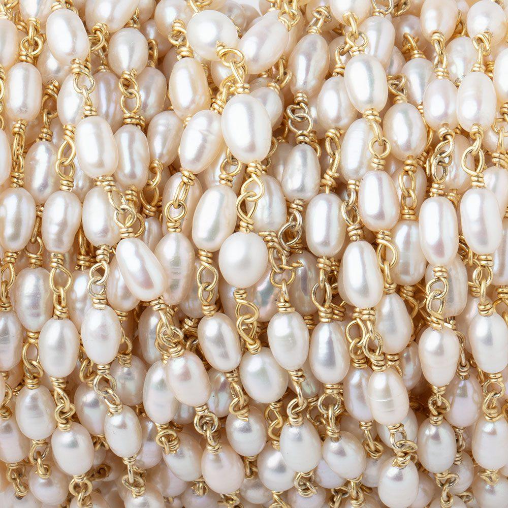 5-6mm White Oval Freshwater Pearls on Vermeil Chain - Beadsofcambay.com