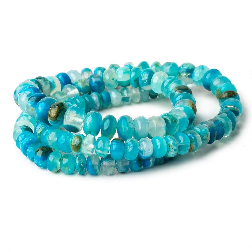 5-7.5mm Peruvian Blue Opalina plain rondelles 17 inch 121 beads A - Beadsofcambay.com