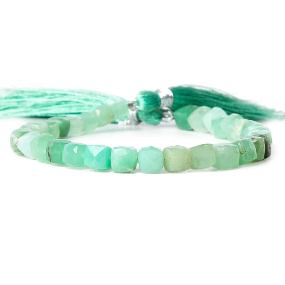 5-7mm Chrysoprase faceted cube Beads 8 inch 35 pieces - Beadsofcambay.com