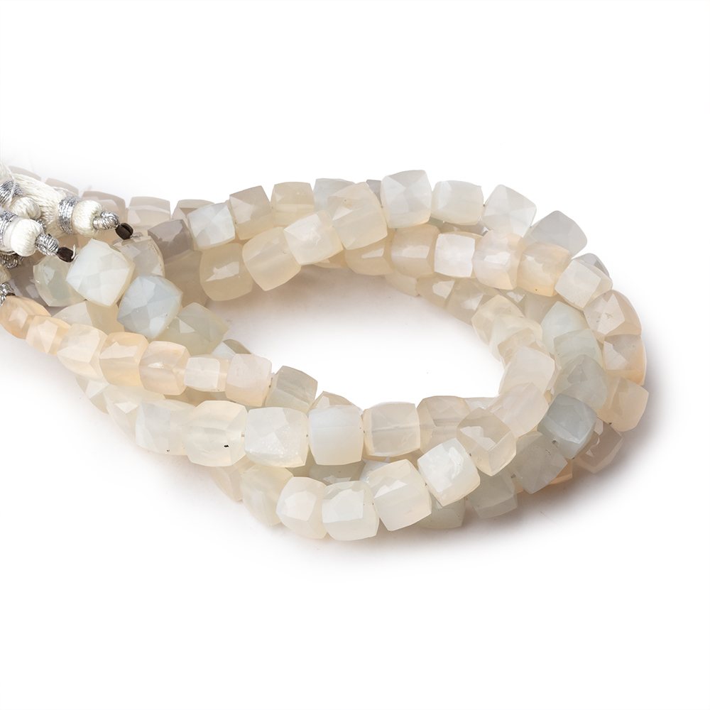 5-7mm Cream & Gray Moonstone Faceted Cube Beads 8 inch 27 pieces - Beadsofcambay.com