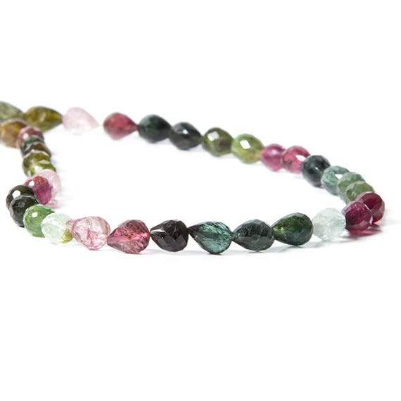 5-7mm Multi Color Tourmaline Beads Straight Drilled Tear Drop 50 pcs - Beadsofcambay.com