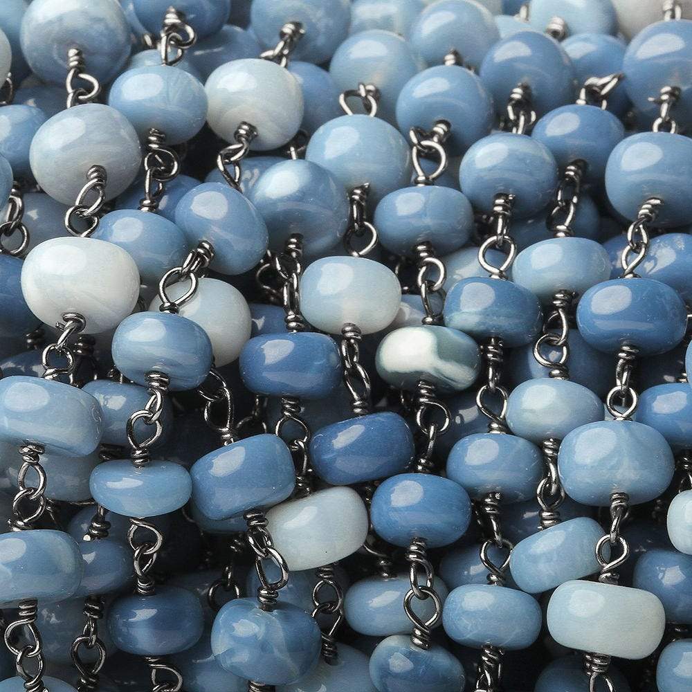 5-7mm Owyhee Blue Opal plain rondelle Black Gold .925 Silver Chain by the foot - Beadsofcambay.com