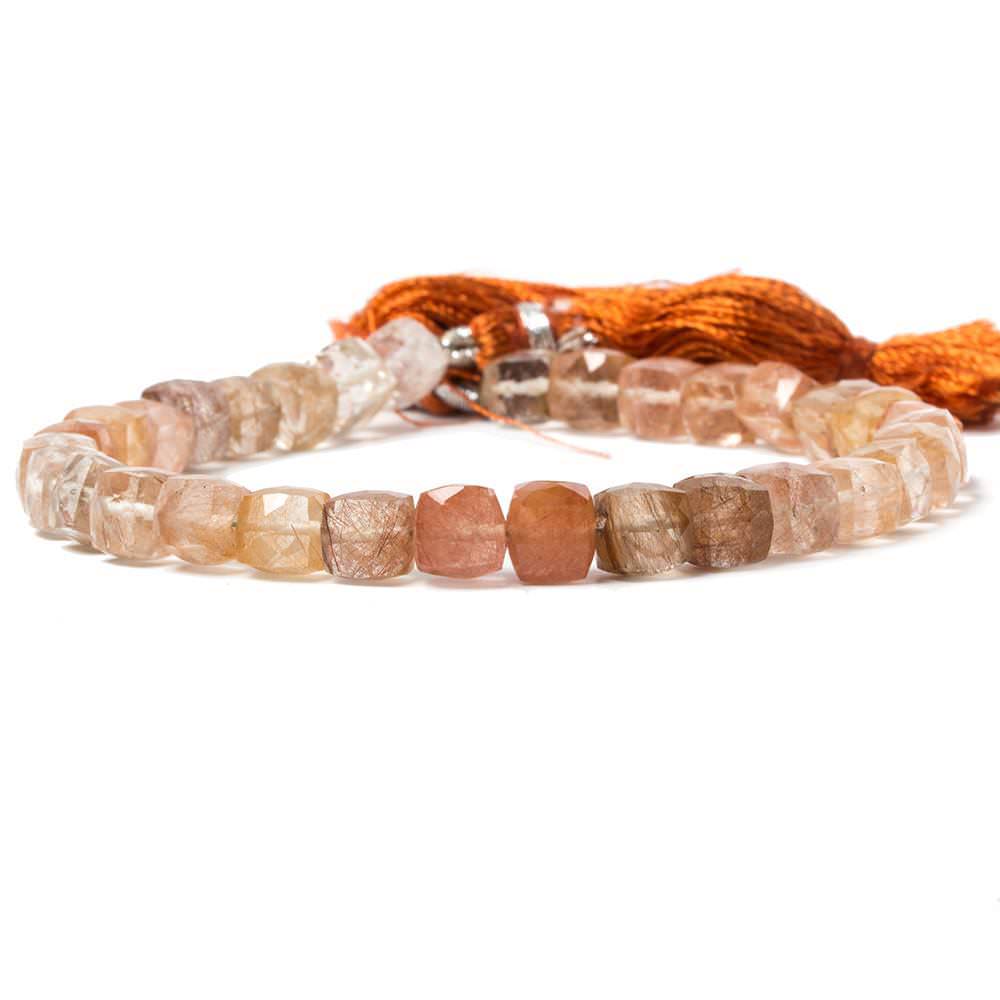 5-7mm Rutilated Quartz Faceted Cube 8 inch 32 pieces - Beadsofcambay.com