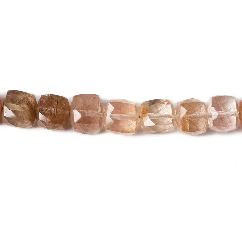 5-7mm Rutilated Quartz Faceted Cube 8 inch 32 pieces - Beadsofcambay.com