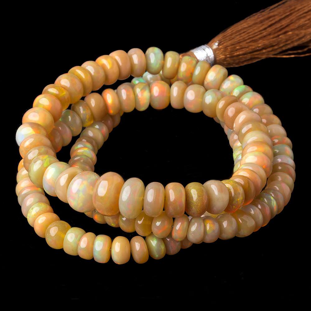 5-8.5mm Dark Golden Ethiopian Opal smooth rondelle beads 18 inch 136 pieces - Beadsofcambay.com