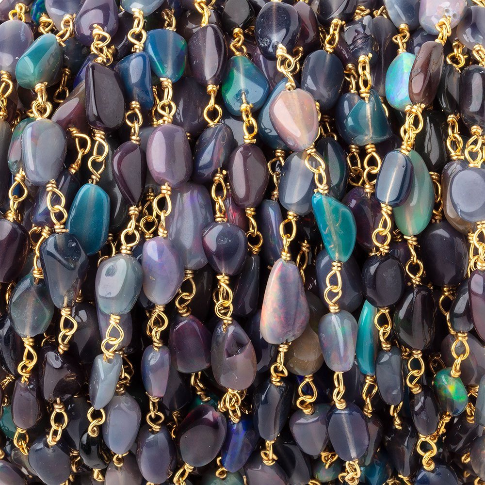 5-8mm Black Ethiopian Opal Plain Nuggets on Vermeil Chain - Beadsofcambay.com