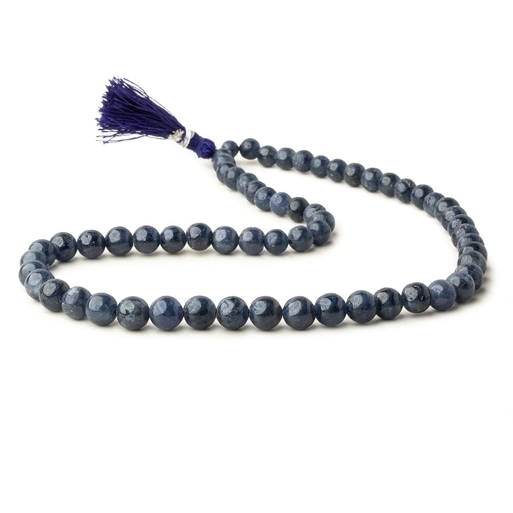 5-8mm Blue Sapphire Plain Round Beads 16 inch 62 pieces 1mm hole - Beadsofcambay.com